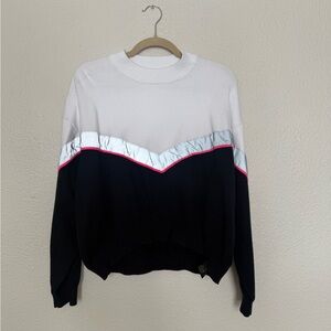 Zara White, Black & Pink Chevron-Trim Sweater with Silver Accent